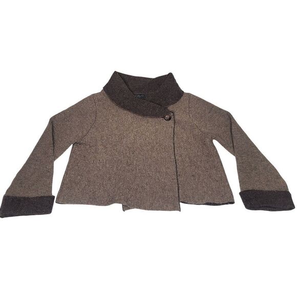 ChiaraMente Wrap Sweater Womens Size Medium Button Wool Blend Brown Made in Ital - Picture 6 of 11